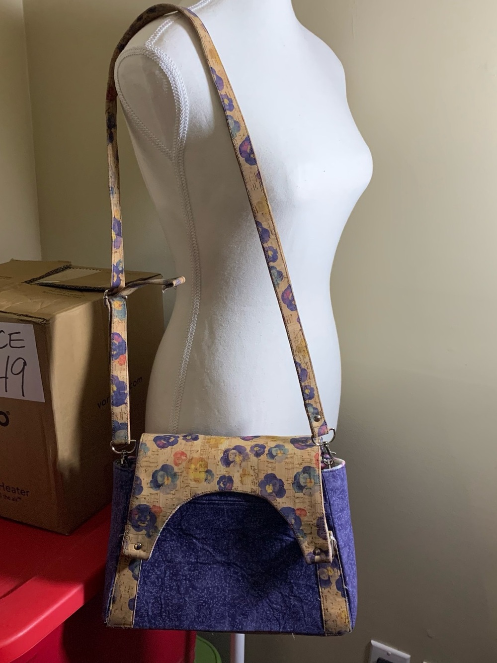 Handmade Purple Floral Genuine Cork Crossbody Bag